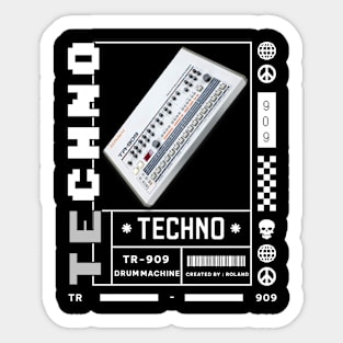 TECHNO  - TR 909 Drum Machine (Black) Sticker